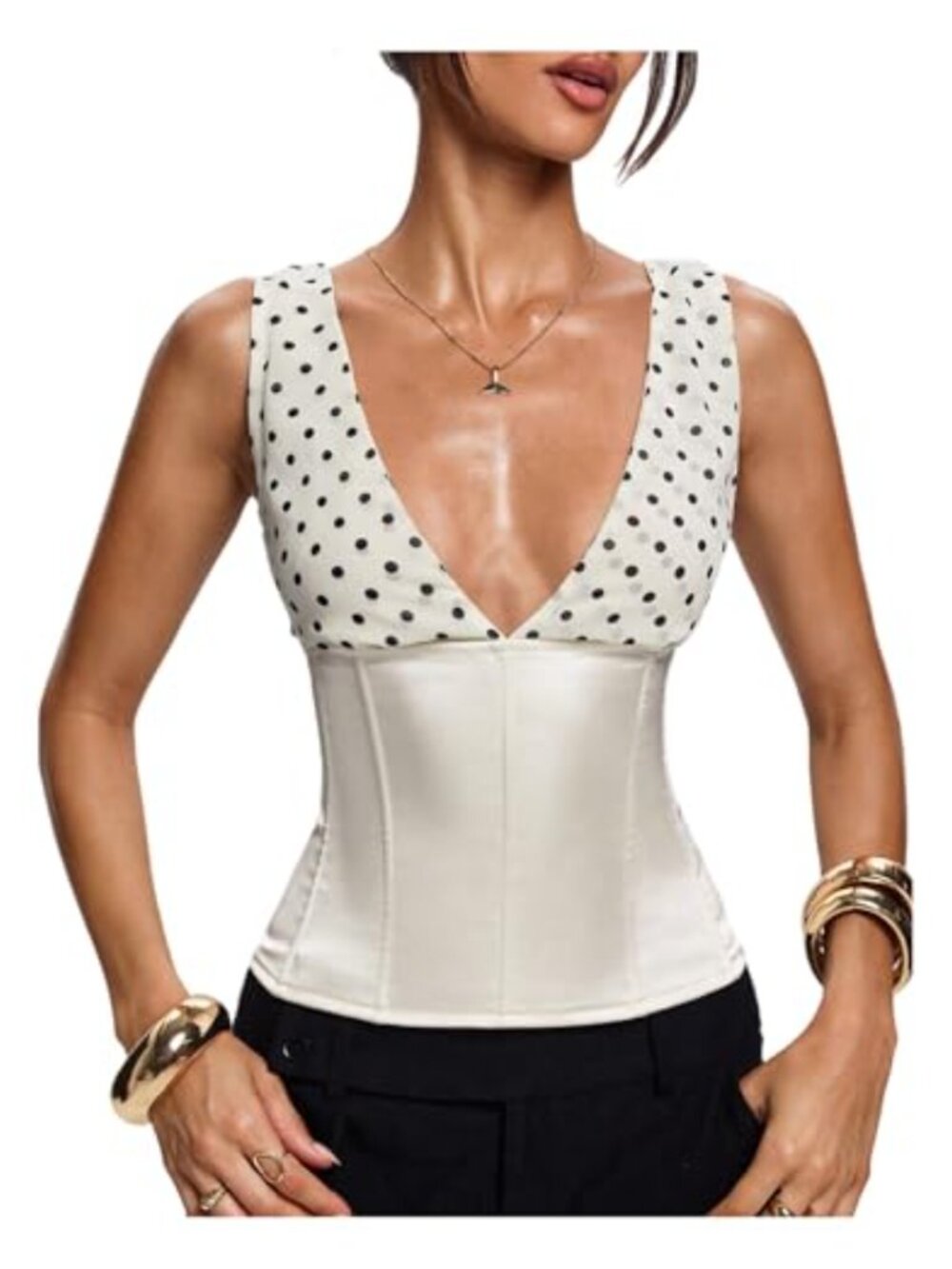 Satin Bustier Corset Top Y2K Sleeveless Plunge V Neck Lace Up Open Back Going
